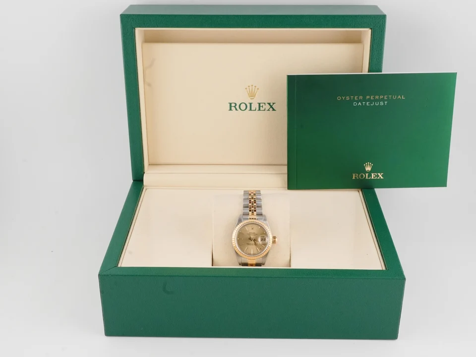 Rolex Lady-Datejust Stainless Steel and Yellow Gold Champagne Stick Dial 79173