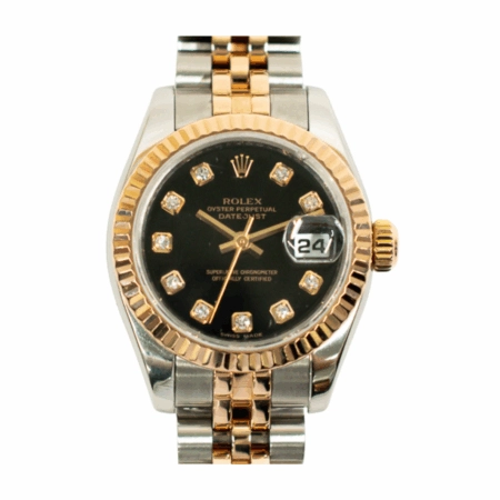 Rolex Lady-Datejust Stainless Steel and Rose Gold Black Diamond Dial 179171G