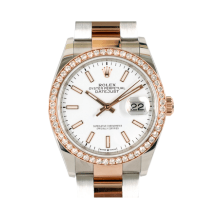 Rolex Datejust 36 Rose Gold and Steel Diamond Bezel White Dial 126281RBR
