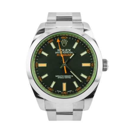 Rolex Milgauss Green Crystal Stainless Steel Black Dial 116400GV