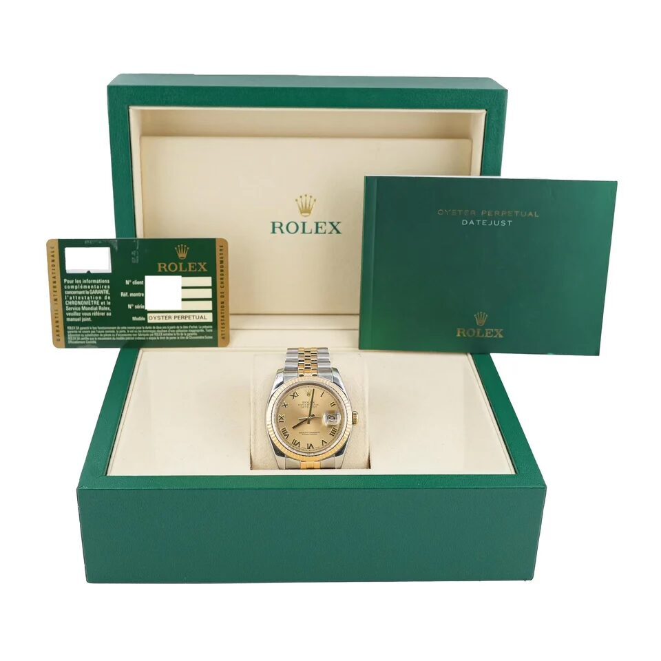 Rolex Datejust Stainless Steel and Yellow Gold Champagne Roman Dial 116233