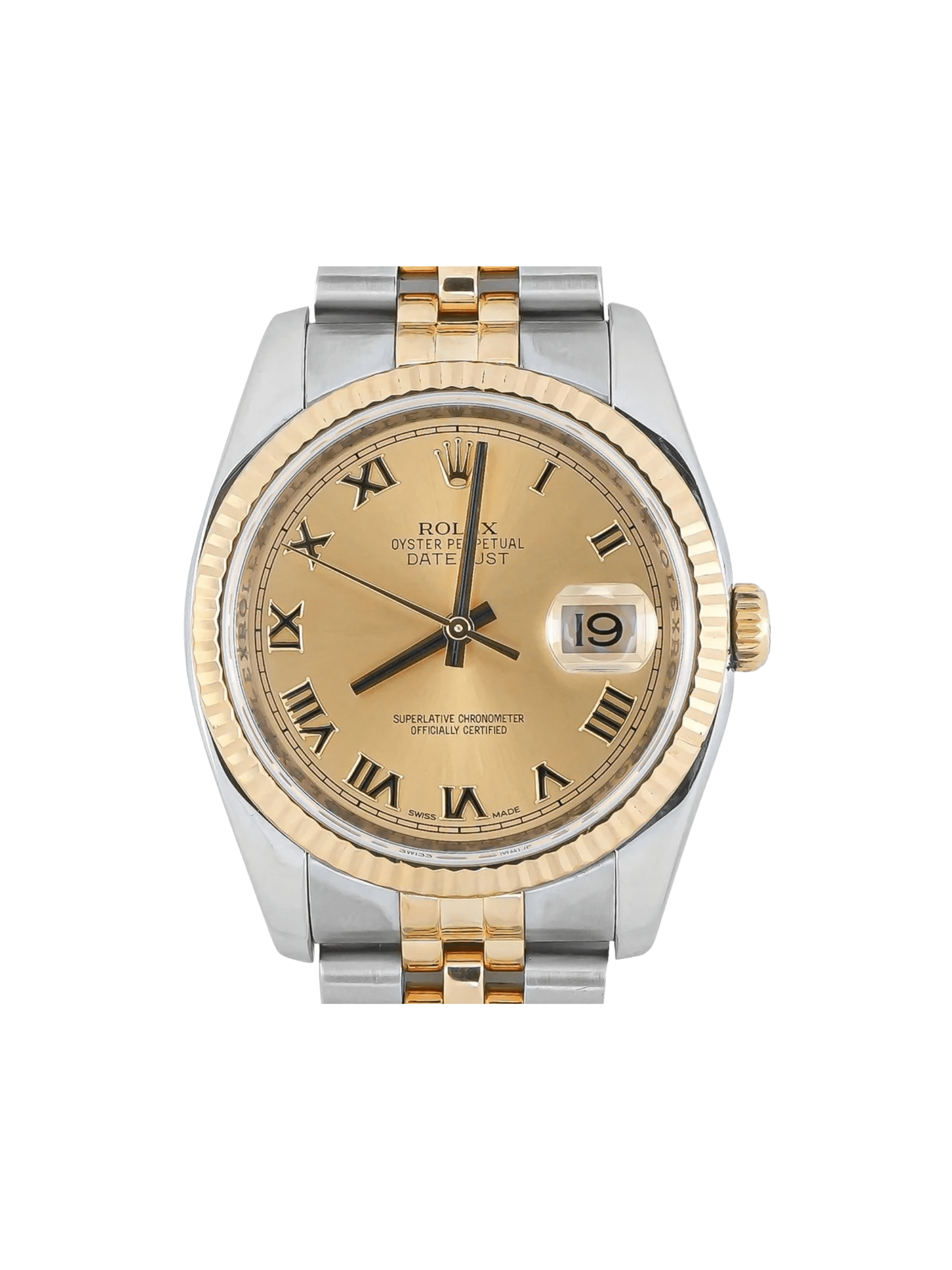 Rolex Datejust Stainless Steel and Yellow Gold Champagne Roman Dial 116233