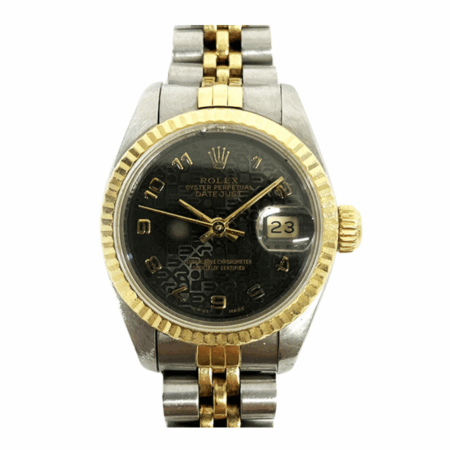Rolex Lady-Datejust Stainless Steel Yellow Gold Black Dial 69173