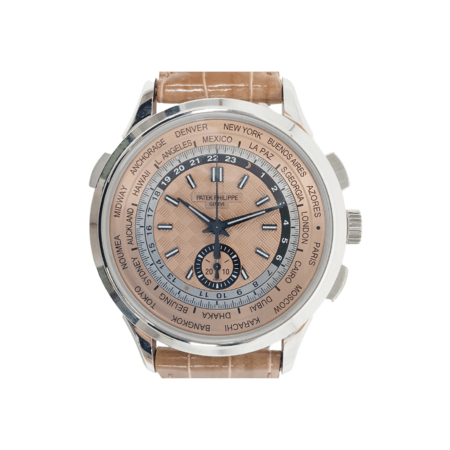 Patek Philippe World Time Chronograph Flyback Stainless Steel Rose Dial 5935A-001