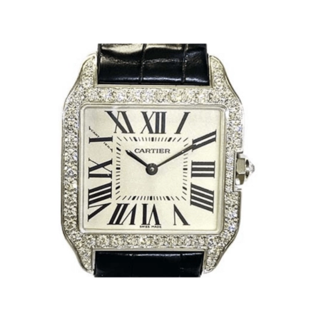 Cartier Santos Dumont Diamond Bezel White Gold White Roman Dial WH100251