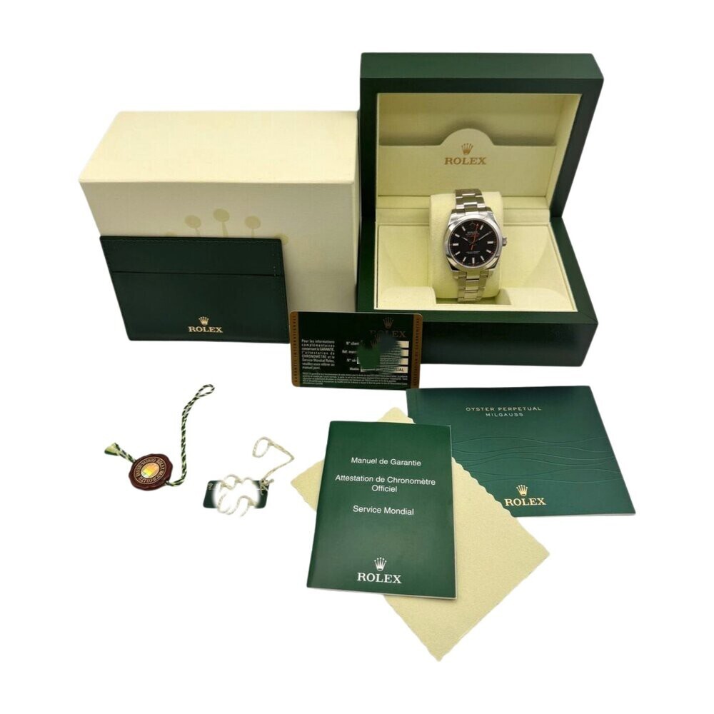 Rolex Milgauss Stainless Steel Green Crystal Black Stick Dial 116400