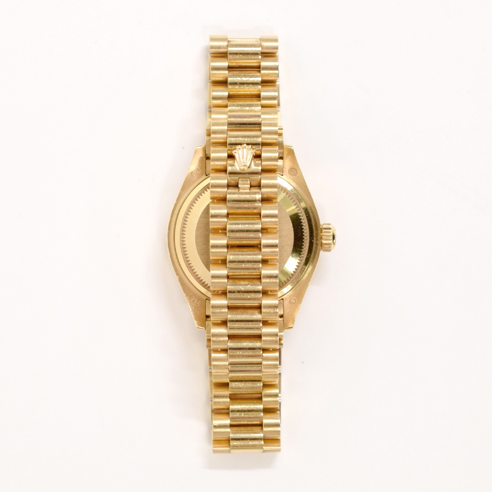 Rolex Lady-Datejust President Yellow Gold Blue Tapestry IX Diamond Dial 279178