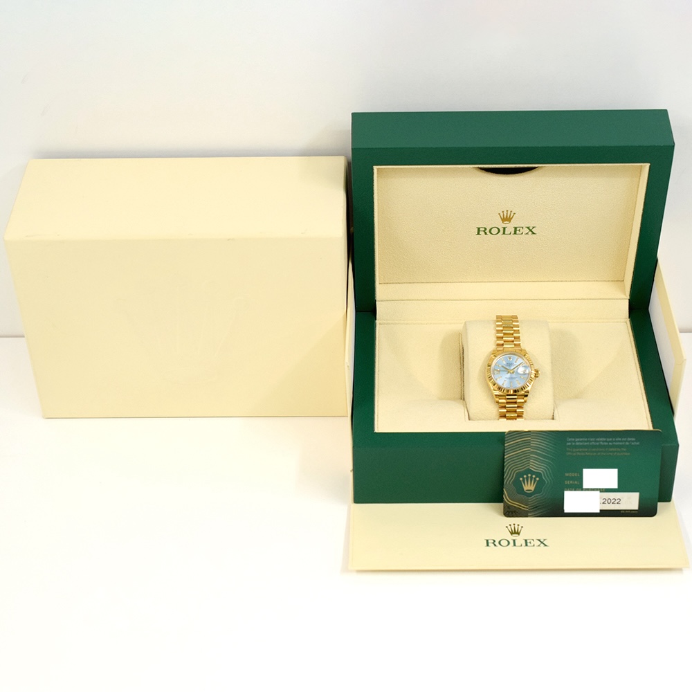Rolex Lady-Datejust President Yellow Gold Blue Tapestry IX Diamond Dial 279178