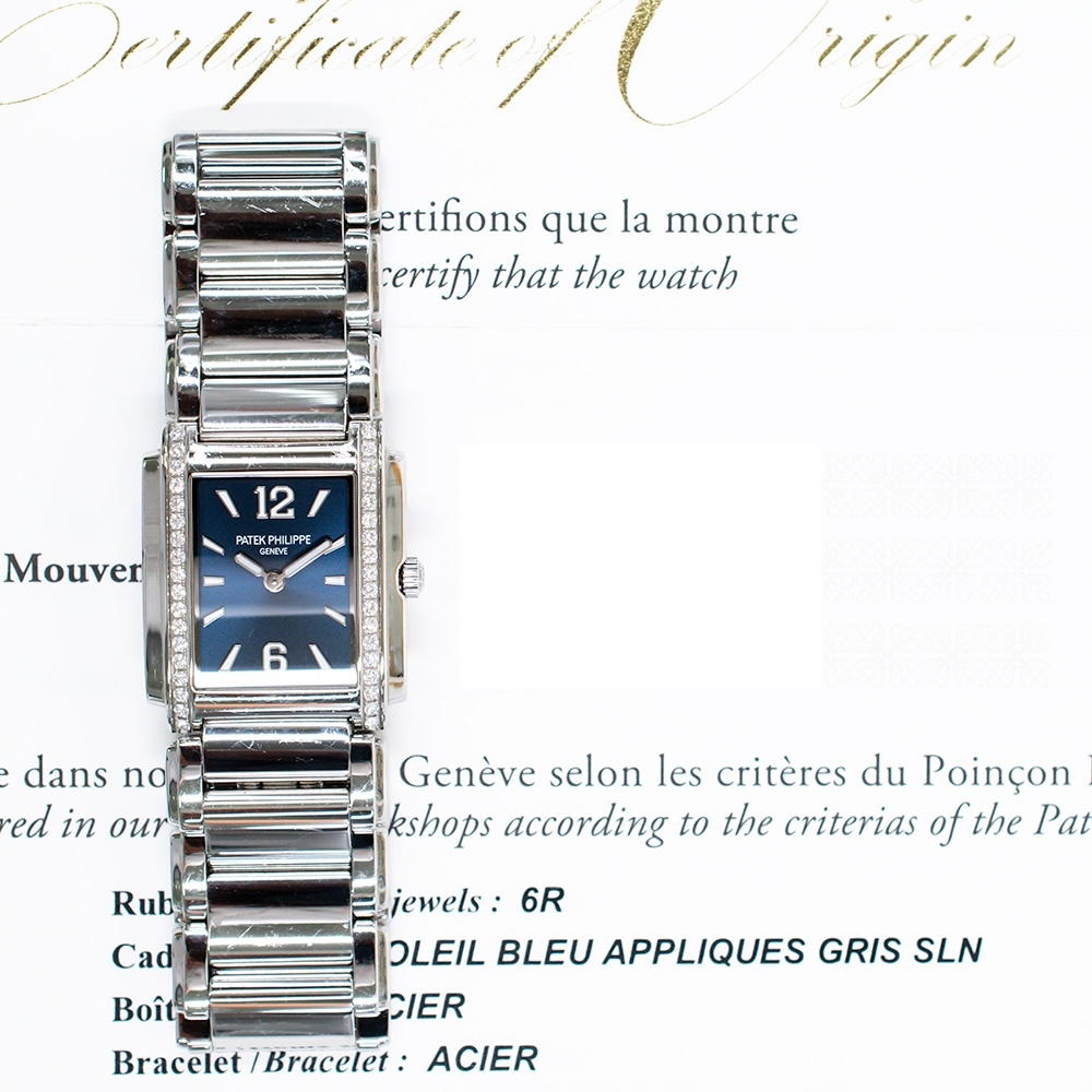 Patek Philippe Twenty~4 Stainless Steel Diamond Bezel Blue Dial 4910/1200A-001