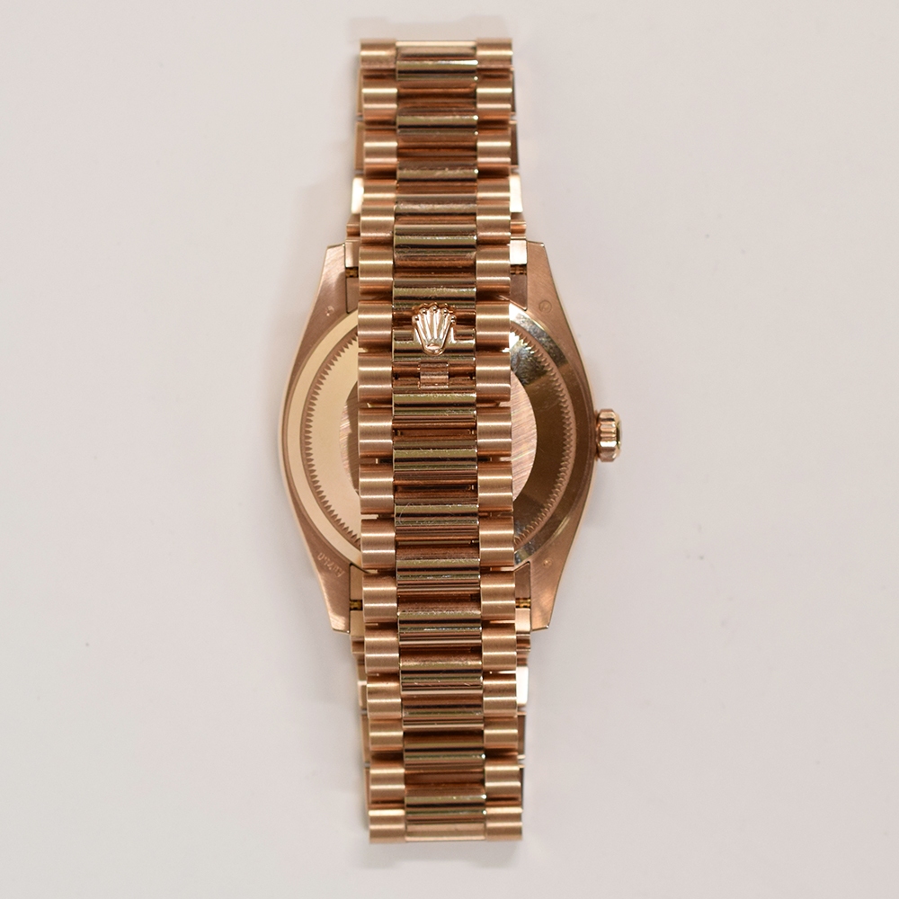 Rolex Day-Date 36 Diamond Bezel Rose Gold Eisenkiesel Diamond Dial 128345RBR