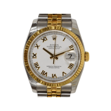 Rolex Datejust 36 Stainless Steel and Yellow Gold White Roman Dial 116233
