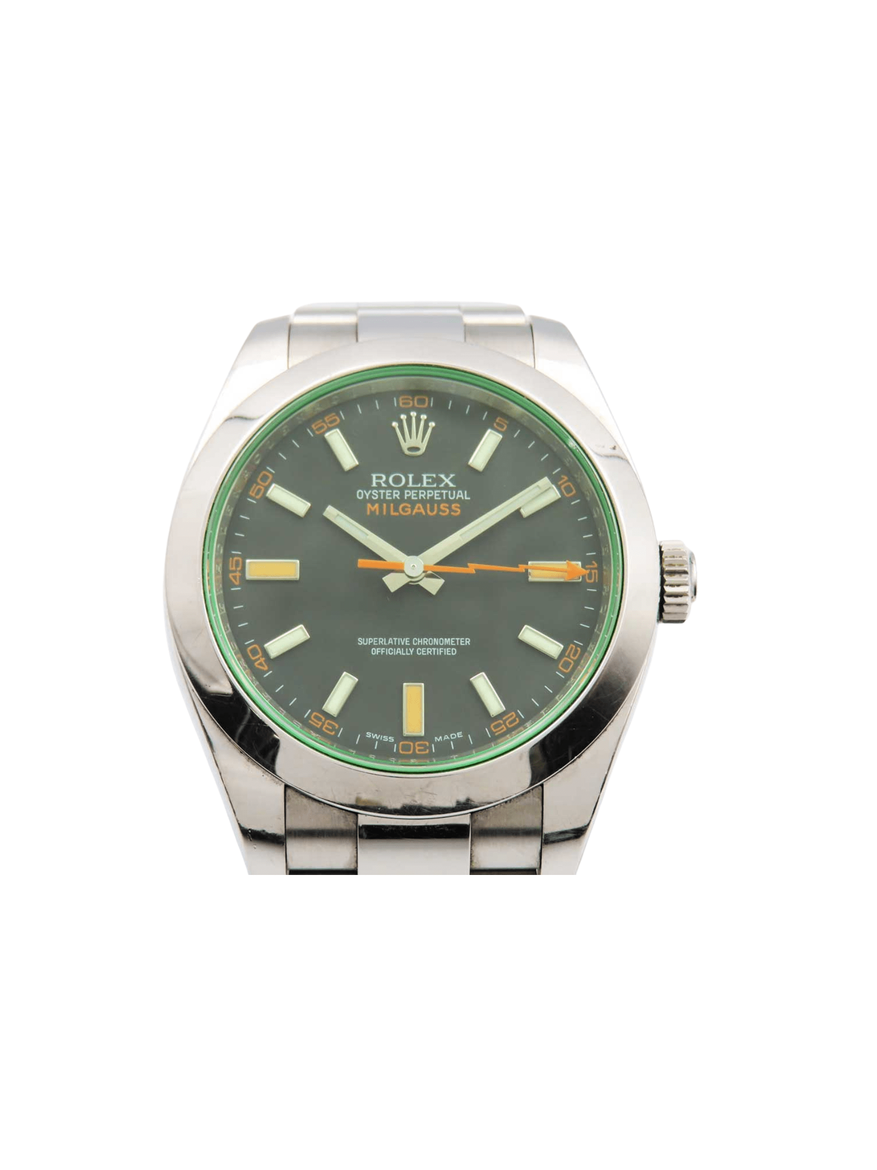 Rolex Milgauss Green Crystal Stainless Steel Black Dial 116400GV