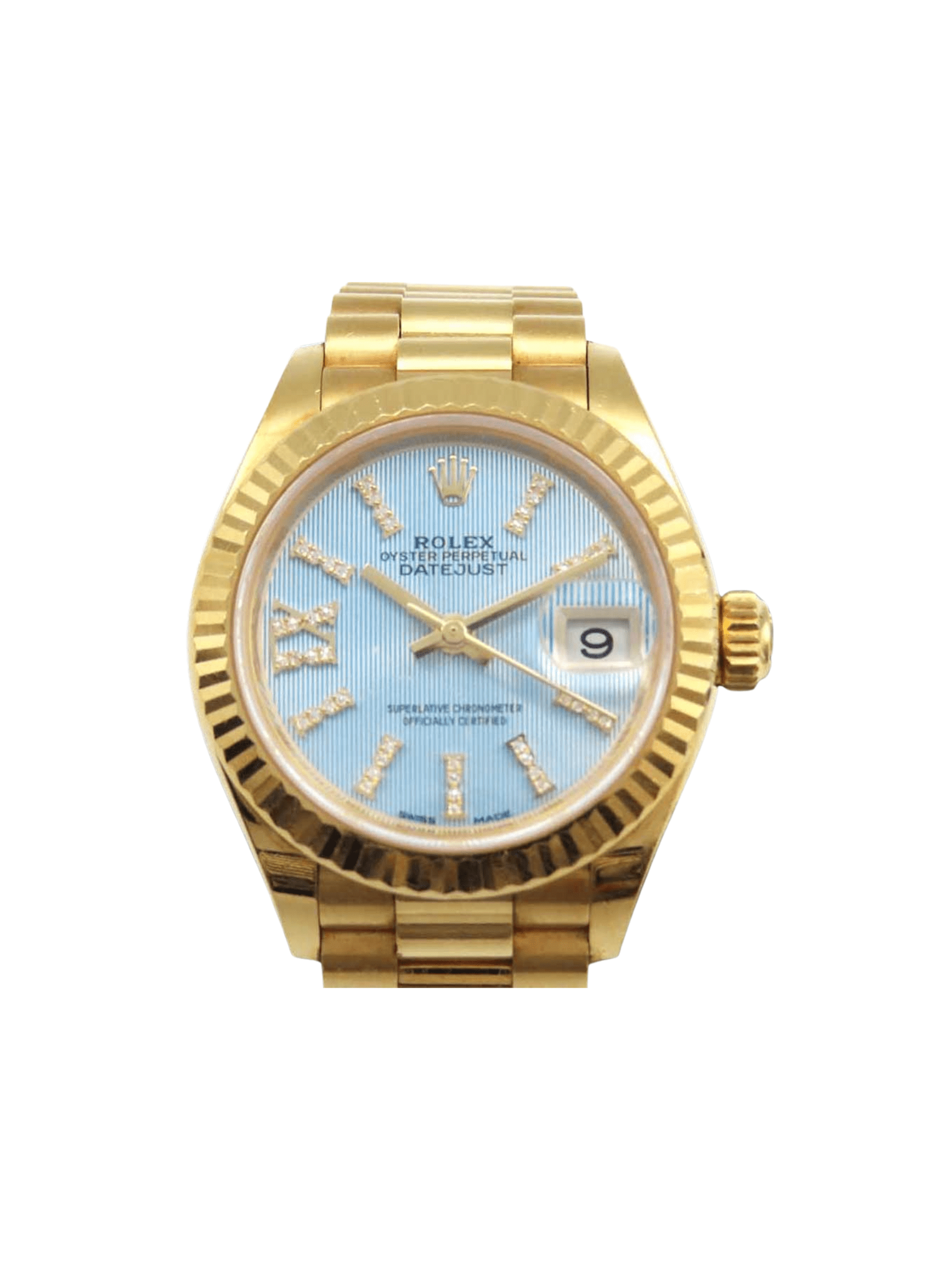 Rolex Lady-Datejust President Yellow Gold Blue Tapestry IX Diamond Dial 279178