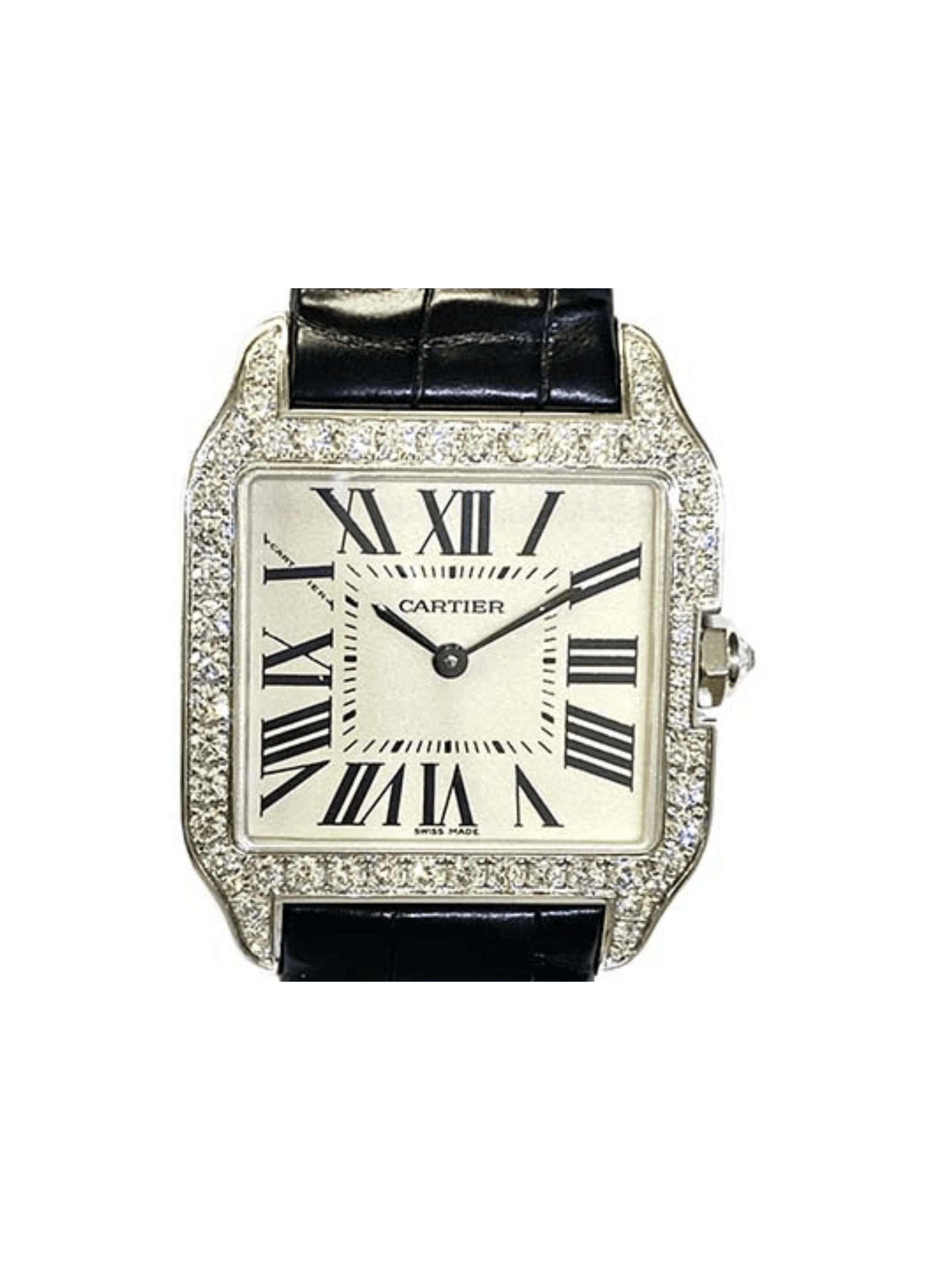 Cartier Santos Dumont Diamond Bezel White Gold White Roman Dial WH100251