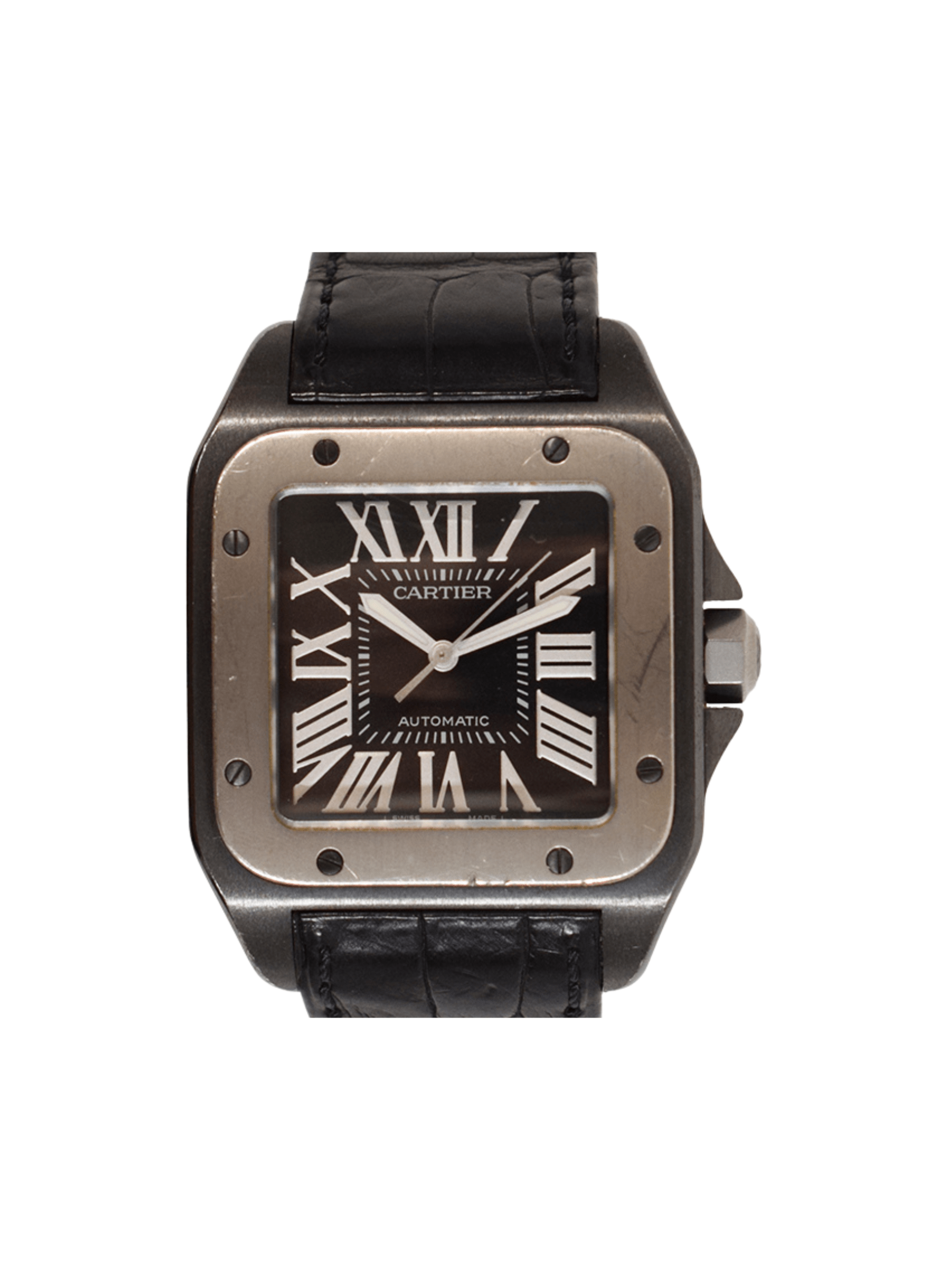 Cartier Santos 100 Titanium and Stainless Steel Black Roman Dial W2020010