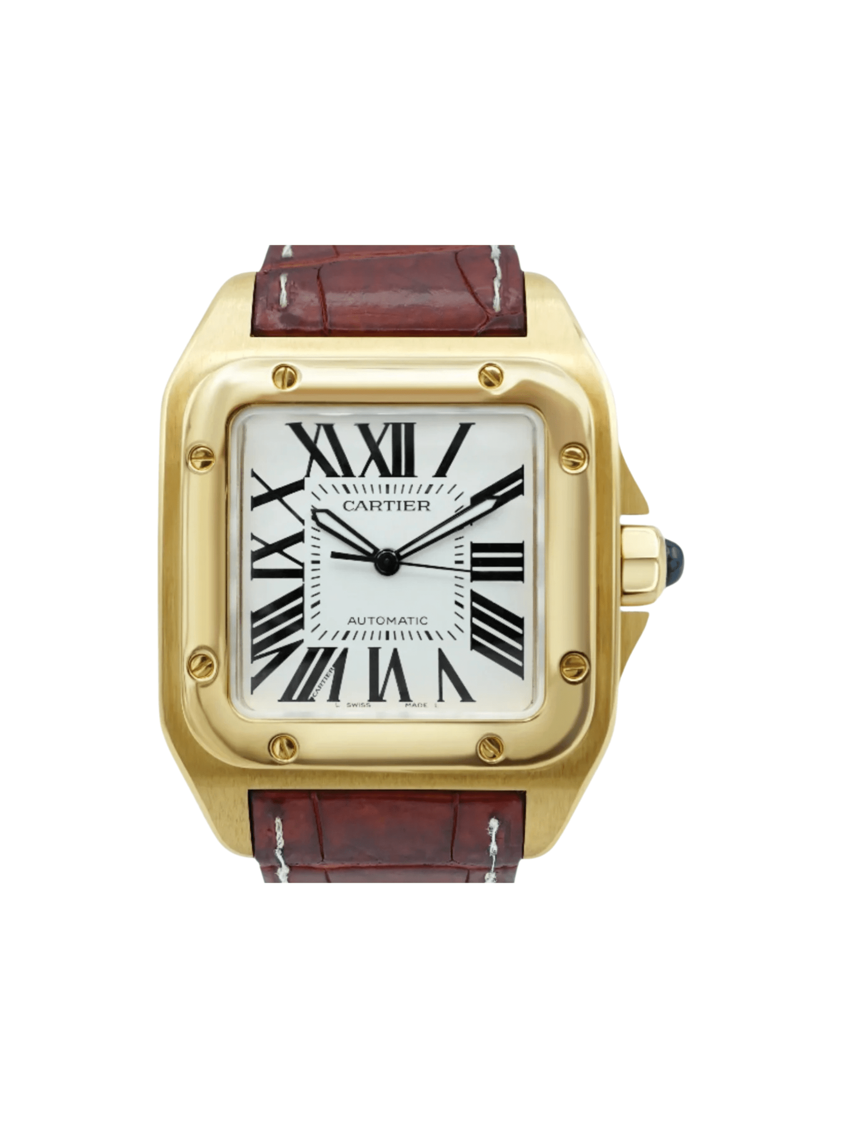 Cartier Santos 100 Yellow Gold White Roman Dial W20071Y1