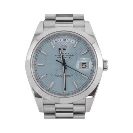 Rolex Day-Date 40 Platinum Ice Blue Diagonal Dial 228206