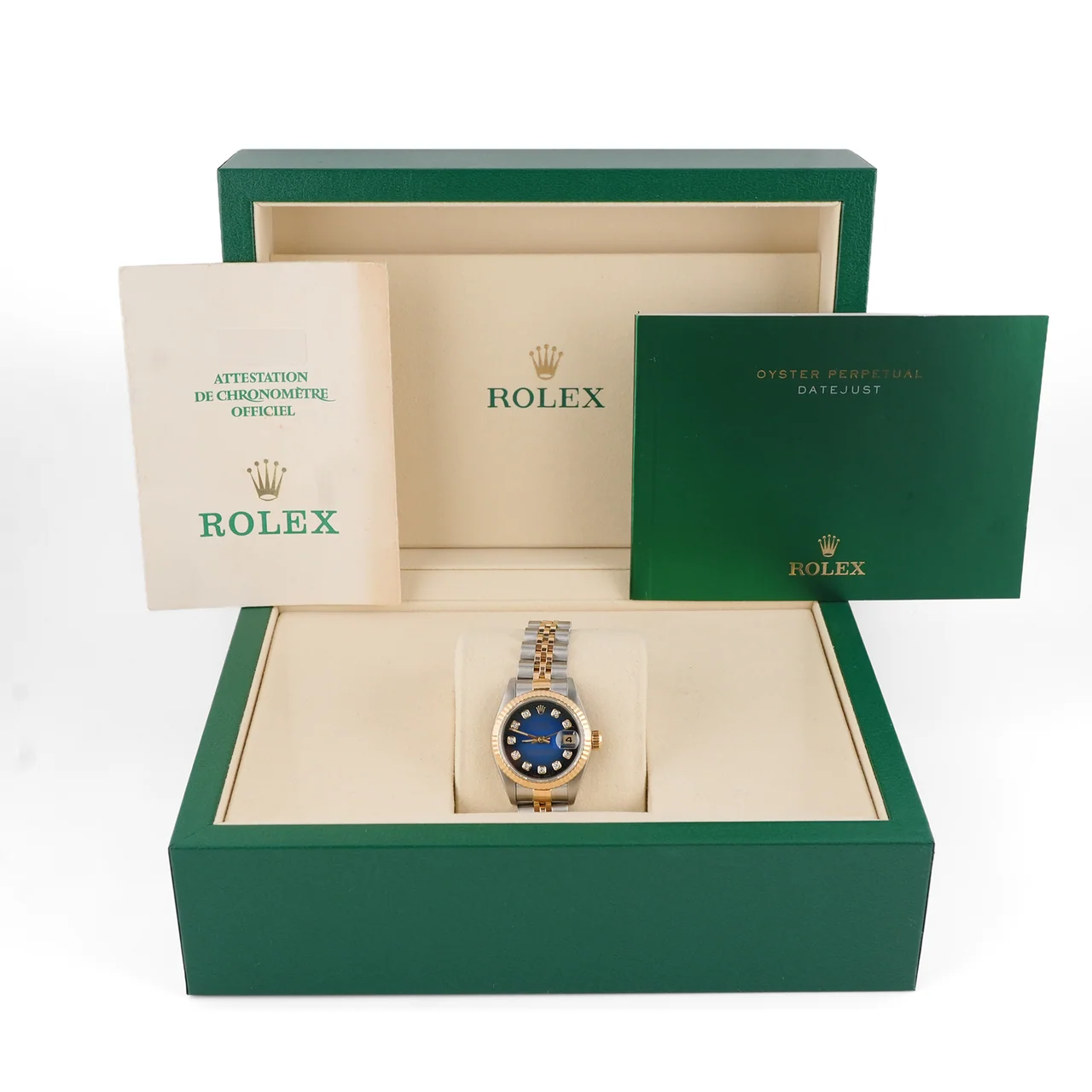 Rolex Lady-Datejust Stainless Steel and Yellow Gold Blue Ombre Diamond Dial 69173