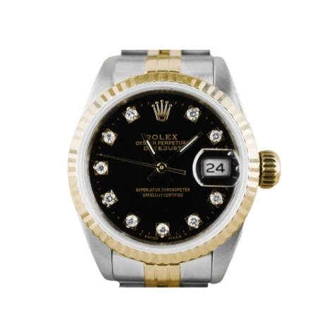 Rolex Lady-Datejust Stainless Steel and Yellow Gold Black Diamond Dial 69173