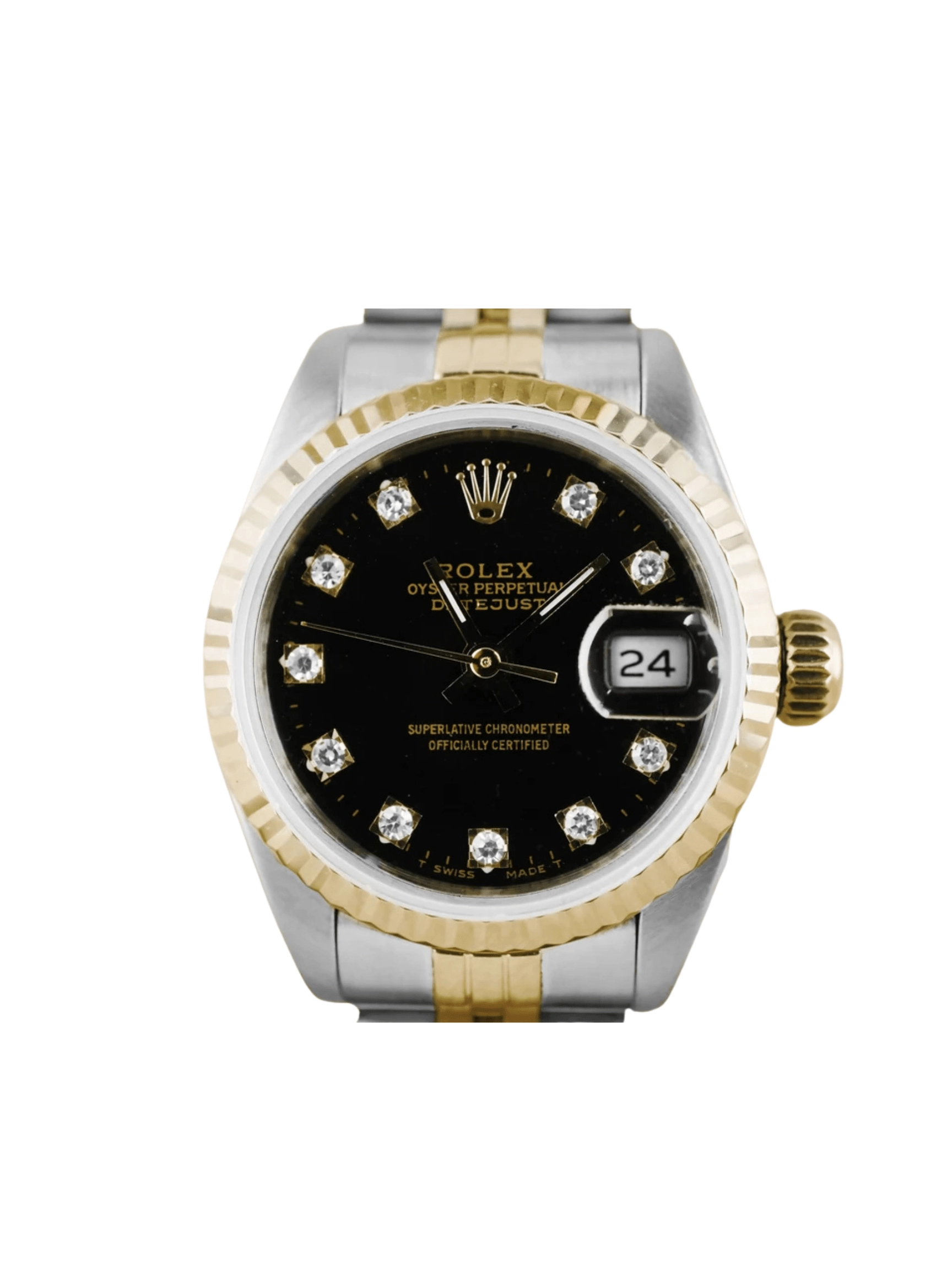 Rolex Lady-Datejust Stainless Steel and Yellow Gold Black Diamond Dial 69173