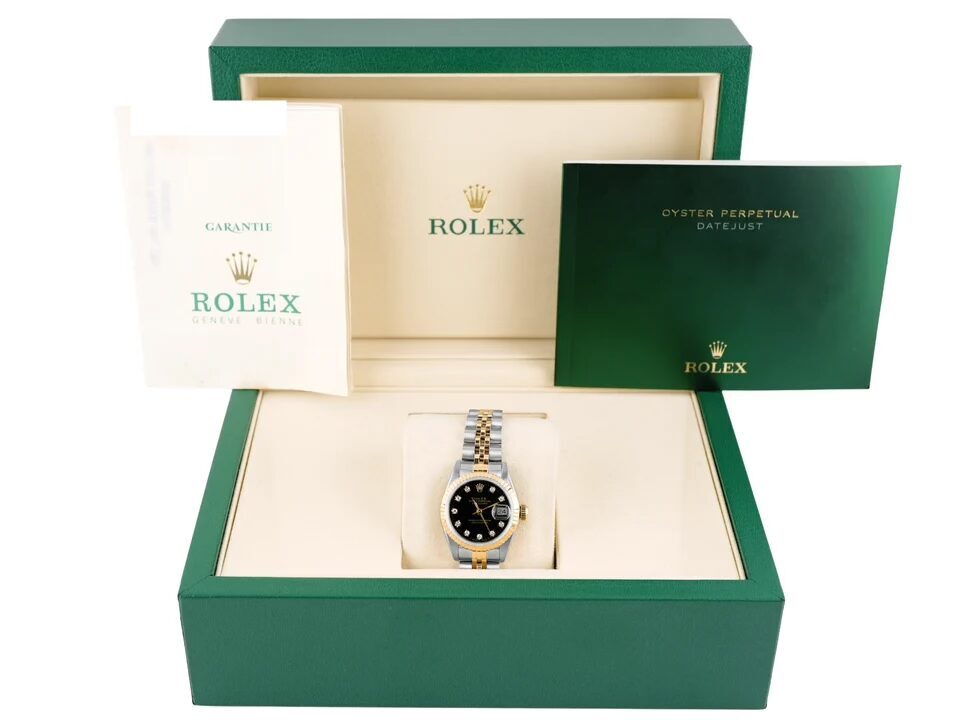 Rolex Lady-Datejust Stainless Steel and Yellow Gold Black Diamond Dial 69173