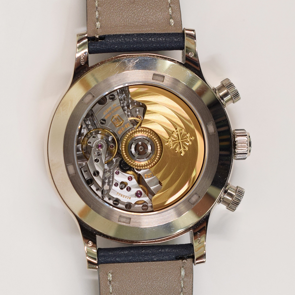 Patek Philippe Calatrava Pilot Travel Time Chronograph White Gold Blue Arabic Dial 5924G-001