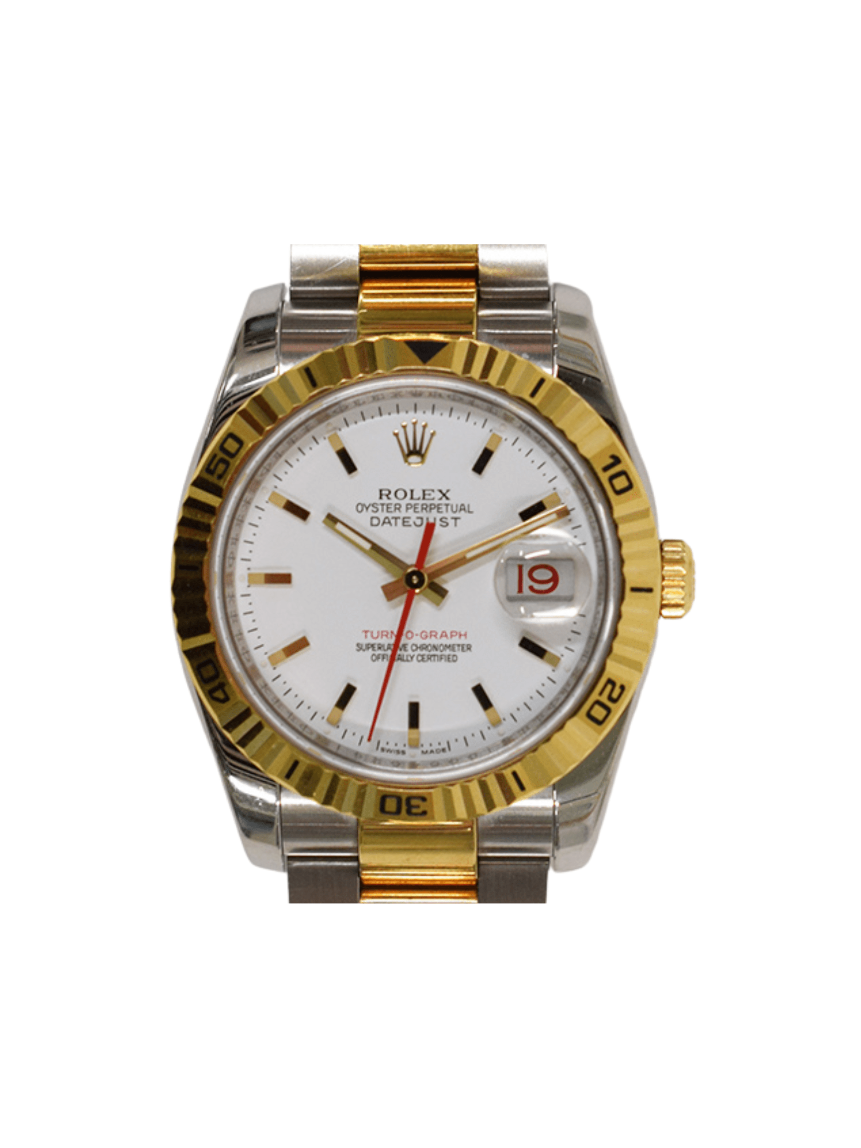 Rolex Datejust Turn-O-Graph Stainless Steel and Yellow Gold White Dial 116263