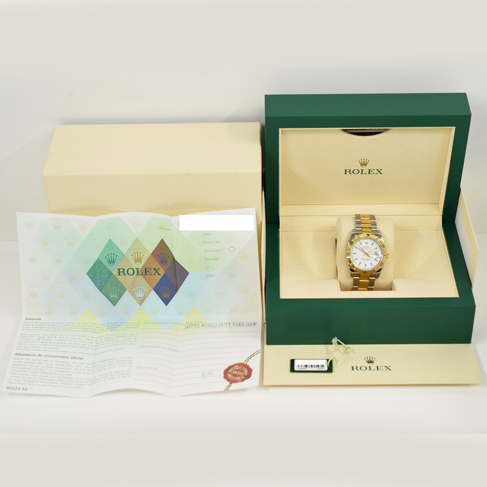Rolex Datejust Turn-O-Graph Stainless Steel and Yellow Gold White Dial 116263