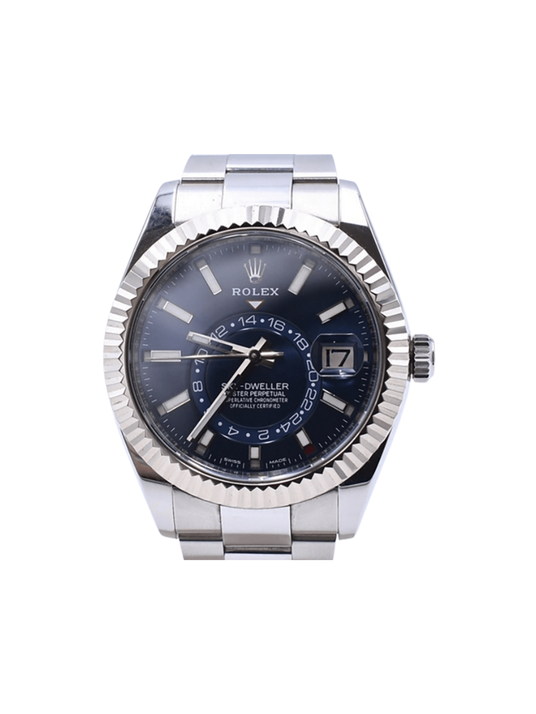 Rolex Sky-Dweller Stainless Steel and White Gold Blue Stick Dial 326934