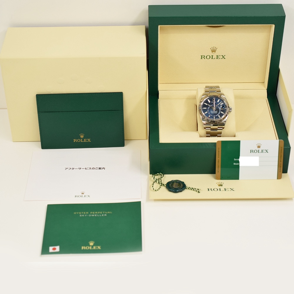 Rolex Sky-Dweller Stainless Steel and White Gold Blue Stick Dial 326934