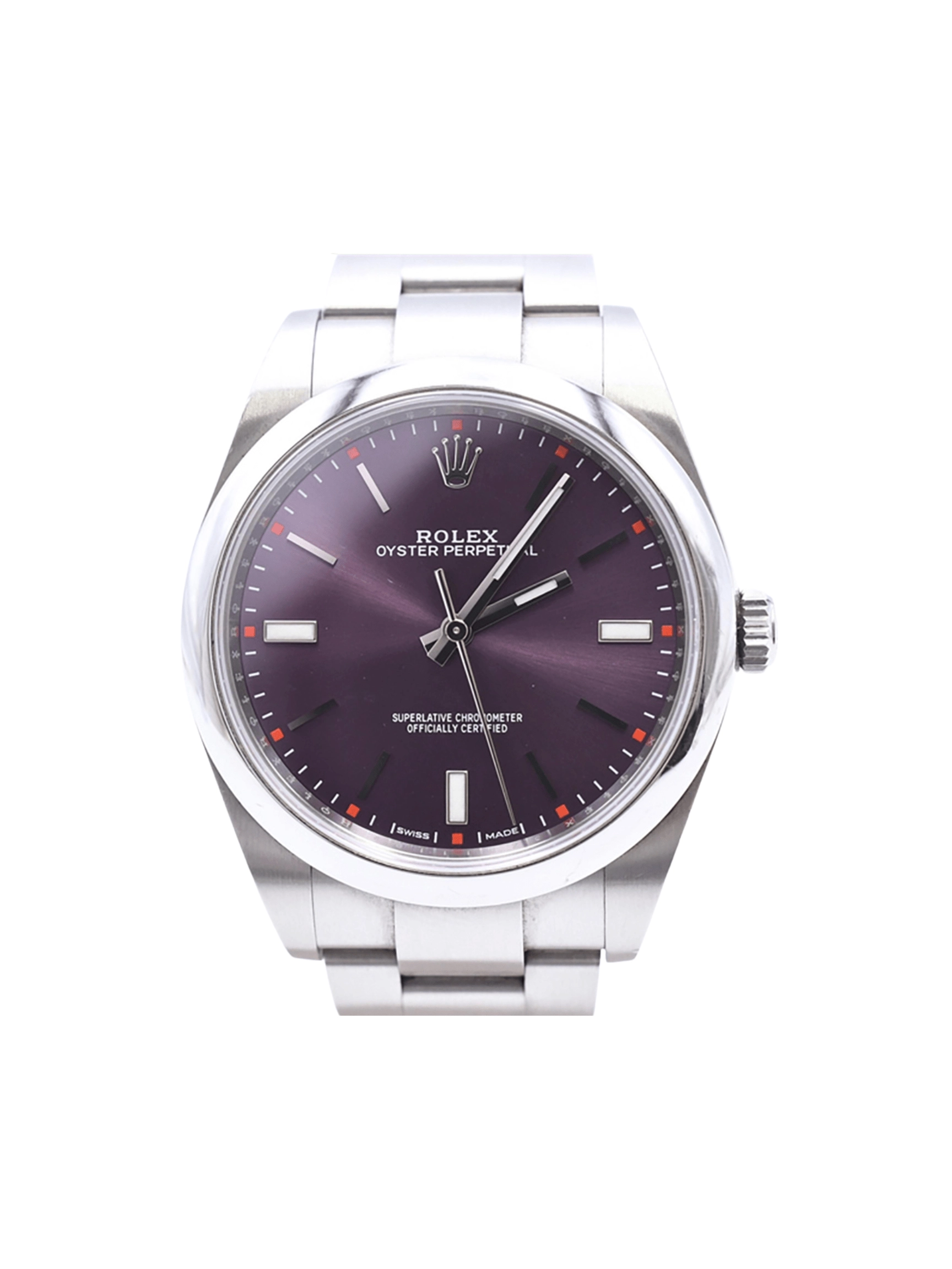 Rolex Oyster Perpetual 39 Stainless Steel Red Grape Dial 114300