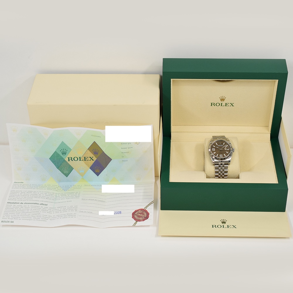Rolex Datejust 36 Stainless Steel and White Gold Brown Wave 6&9 Diamond Dial 116234