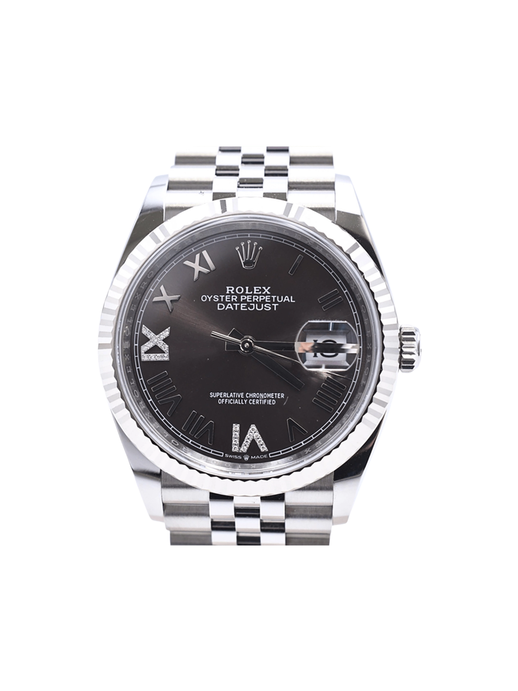 Rolex Datejust 36 Stainless Steel and White Gold Brown Roman VI&IX Diamond Dial 126234
