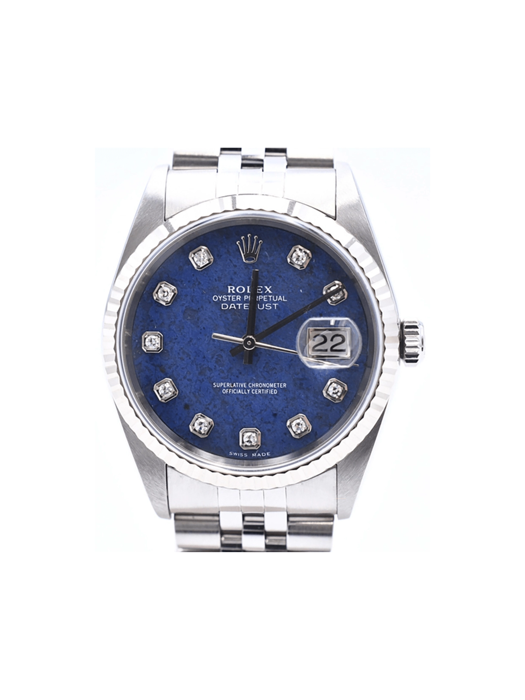 Rolex Datejust 36 Stainless Steel and White Gold Blue Diamond Dial 16234G