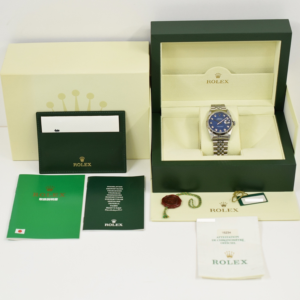Rolex Datejust 36 Stainless Steel and White Gold Blue Diamond Dial 16234G
