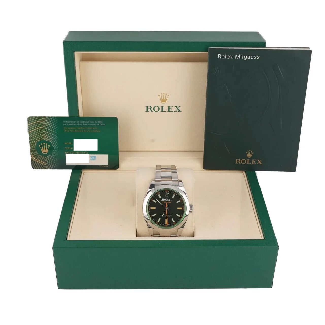 Rolex Milgauss Green Crystal Stainless Steel Black Dial 116400GV