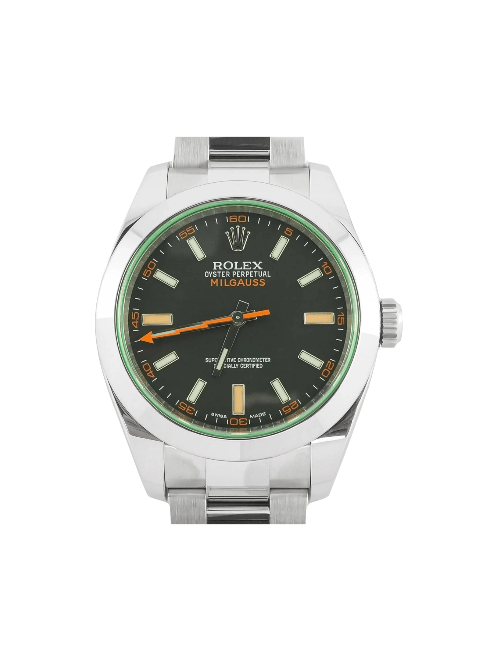 Rolex Milgauss Green Crystal Stainless Steel Black Dial 116400GV