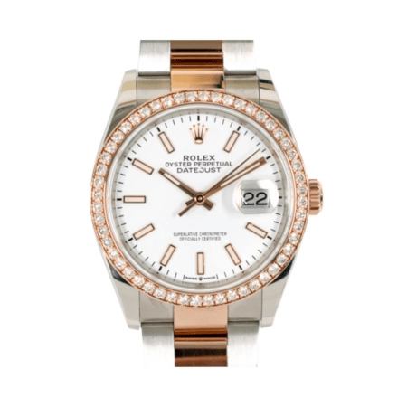 Rolex Datejust 36 Rose Gold and Steel Diamond Bezel White Dial 126281RBR
