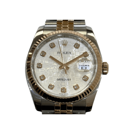 Rolex Datejust 36 Stainless Steel Rose Gold Silver Diamond Dial 116231G