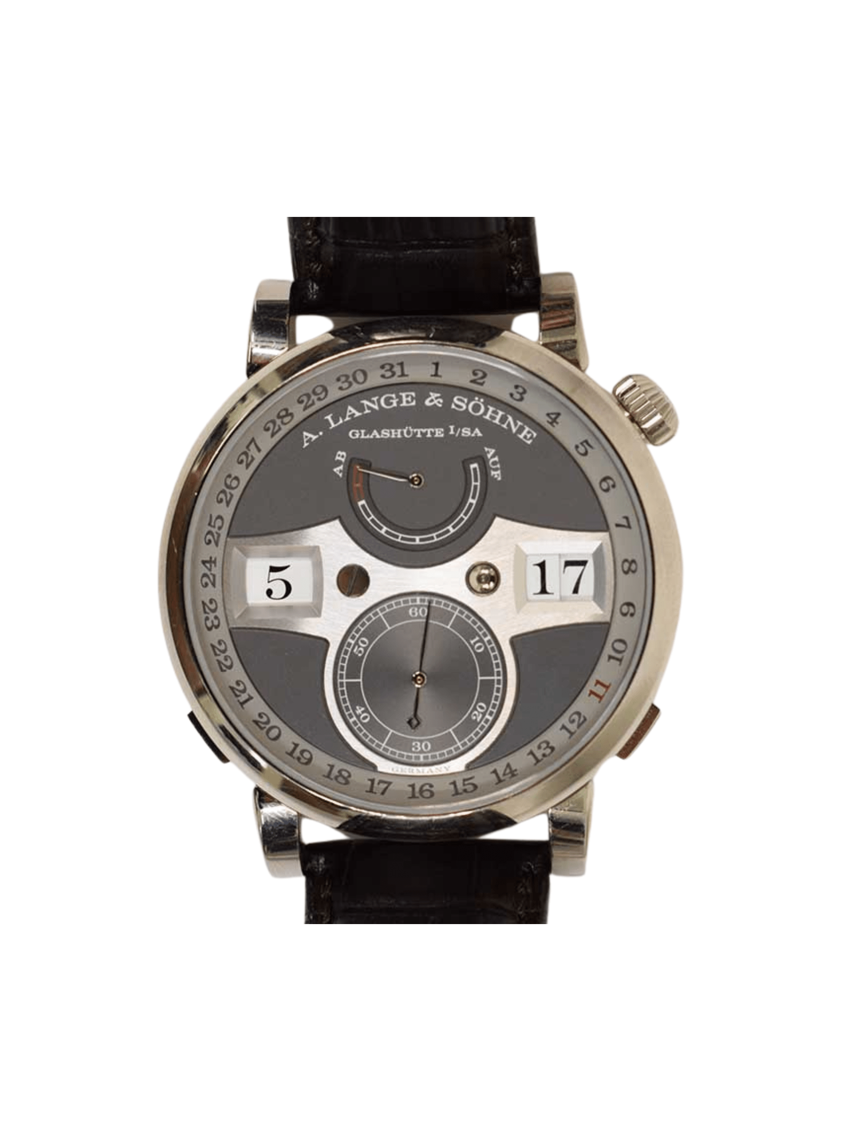 A. Lange & Söhne Zeitwerk Date White Gold Grey Arabic Dial 148.038