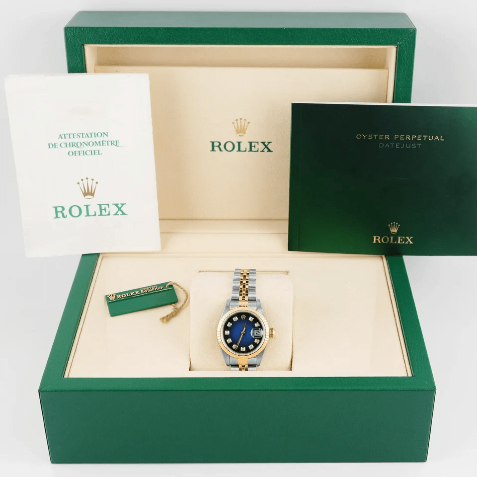 Rolex Lady-Datejust Stainless Steel and Yellow Gold Blue Vingrette Diamond Dial 69173