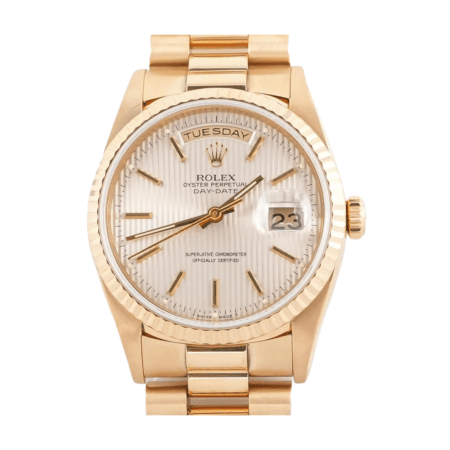 Rolex Day-Date 36 Yellow Gold Silver Stick Dial 18238