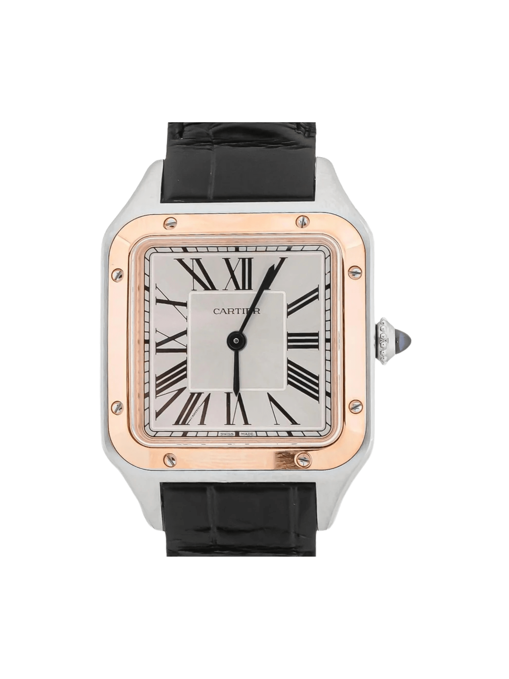 Cartier Santos Dumont Stainless Steel and Rose Gold Silver Roman Dial W2SA0038