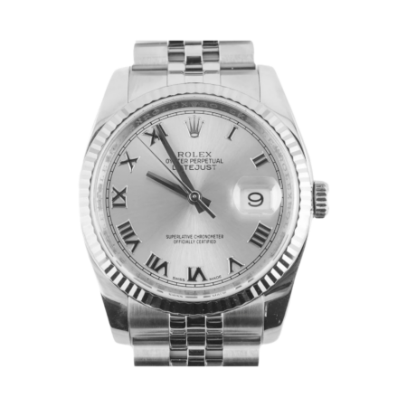 Rolex Datejust Stainless Steel and White Gold Silver Roman Dial 116234
