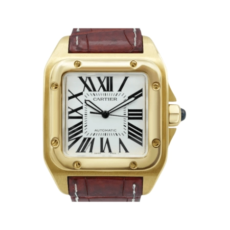Cartier Santos 100 Yellow Gold White Roman Dial W20071Y1