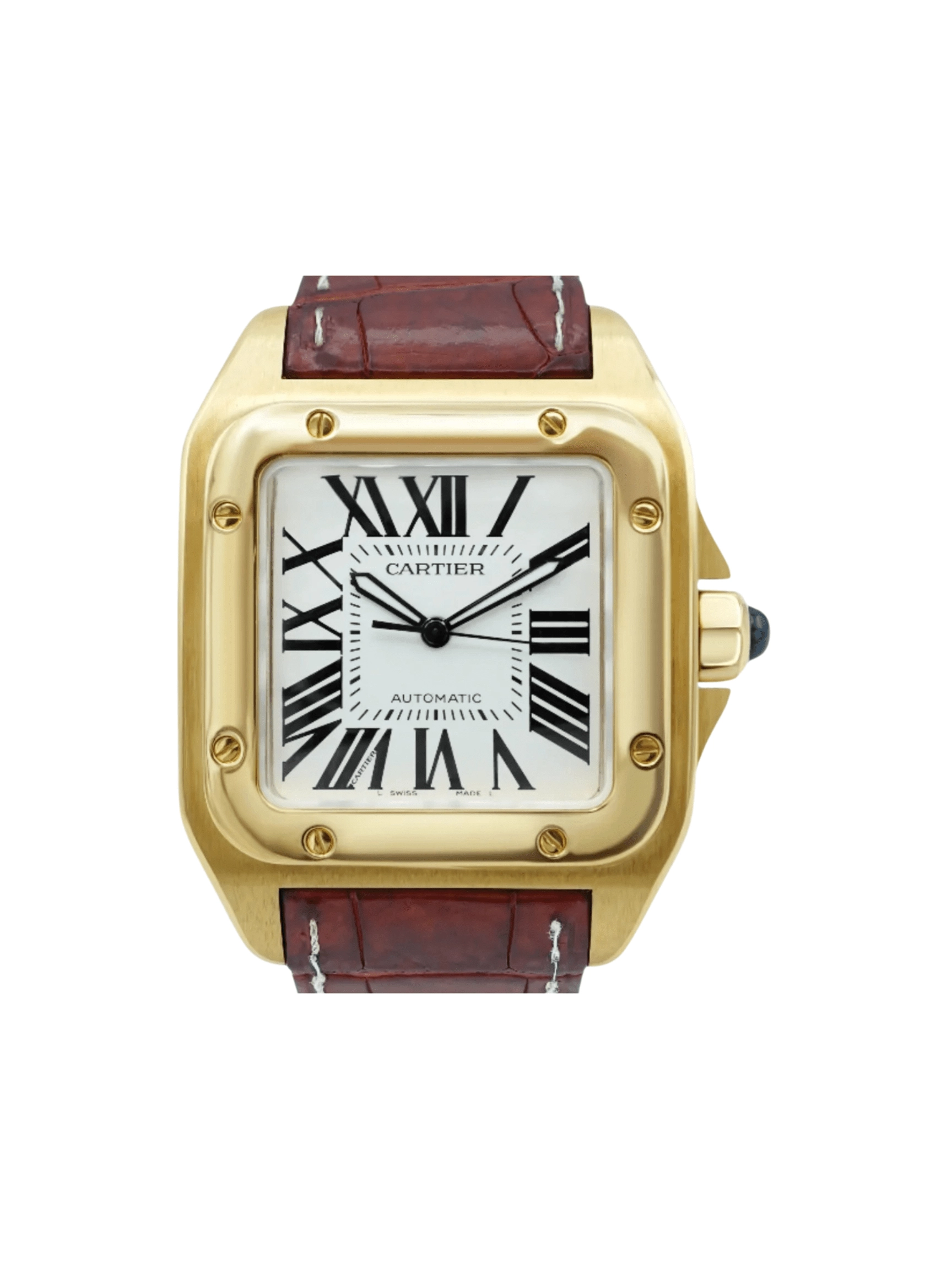 Cartier Santos 100 Yellow Gold White Roman Dial W20071Y1