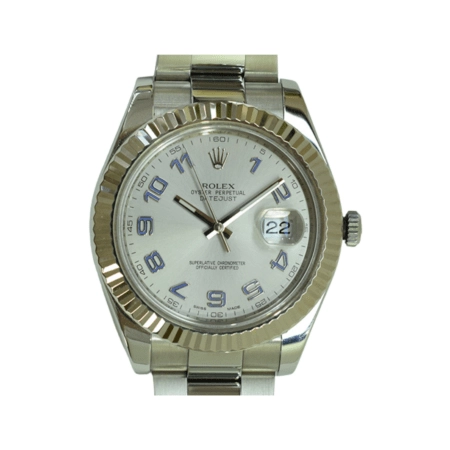 Rolex Datejust II Stainless Steel and White Gold Silver Blue Arabic Dial 116334