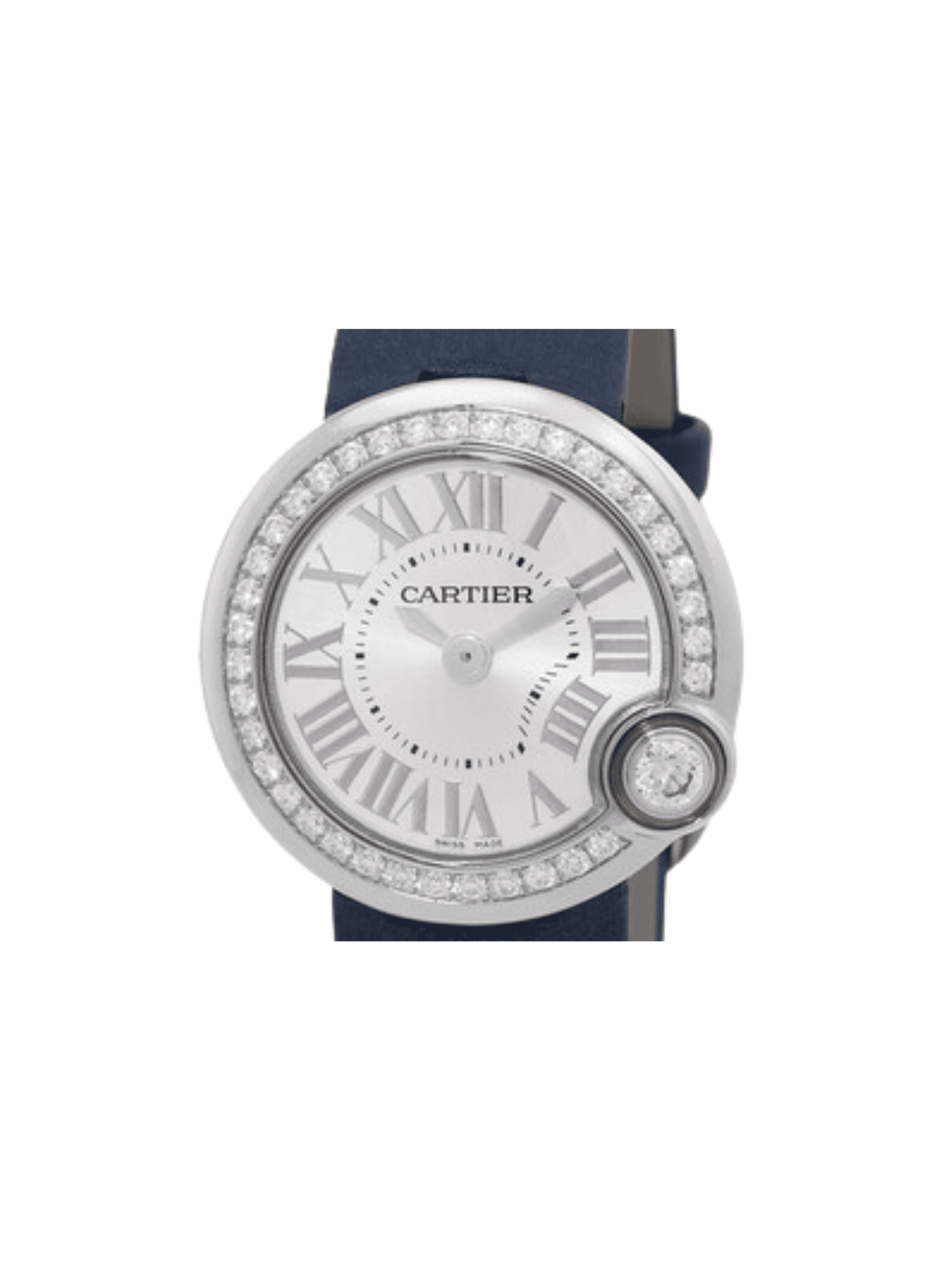 Cartier Ballon Blanc De Cartier Diamond Bezel Stainless Steel Silver Roman Dial W4BL0002