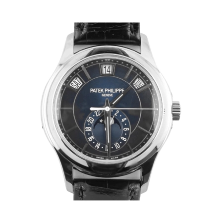 Patek Philippe Complications Annual Calendar Moon Phase White Gold Blue Dial 5205G-013