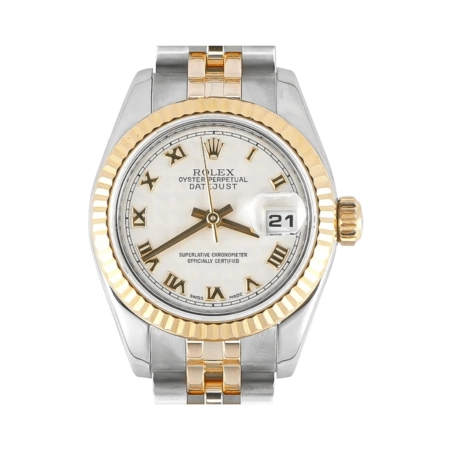 Rolex Lady-Datejust Stainless Steel and Yellow Gold Ivory Pyramid Roman Dial 179173